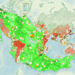Mapa interactivo mostrando la distribución geográfica de los nombres para el popcorn en diferentes países de habla hispana.