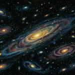 Diagram showing cosmic expansion and the stretching of space between galaxies