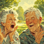 Dos adultos de mediana edad reunidos en un parque al atardecer, compartiendo una sonrisa cálida tras una larga separación.
