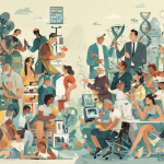 Ilustración comparativa mostrando cómo los roles rígidos limitan a hombres y mujeres, mientras que entornos abiertos fomentan la igualdad en carreras STEM y liderazgo.