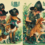 Ilustración dividida mostrando dos gemelos idénticos con sus coincidencias notables como ser policías, compartir nombres de esposas y tener un perro.