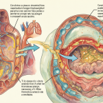 Diagrama del sistema digestivo humano mostrando cómo los gases son procesados por el cuerpo y eliminados a través de la sangre y los pulmones.