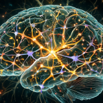 Ilustración detallada de un cerebro humano brillante mostrando redes neuronales complejas