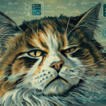 Gato enfermo con gráficos de análisis médico sobreponiéndose a él