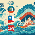 Infografía con logotipos de BioBío y CNN Chile mostrando sus porcentajes de confianza destacados, junto a una representación de ondas de radio.