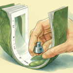 Ilustración de una hoja curvada siendo enderezada con peso en forma de U.