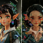 Split screen showing low-quality animation next to high-quality animation