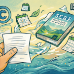 Ilustración mostrando los requisitos para publicar en Amazon KDP, incluyendo el símbolo de copyright, el ISBN y una vista de un calendario con efemérides.