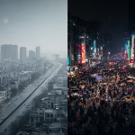 Comparación visual entre un entorno altamente controlado y uno dinámico y caótico