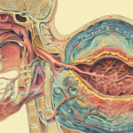 Diagrama médico de un sistema respiratorio con vías aéreas estrechas durante el sueño