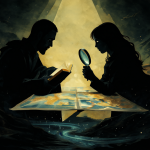 Dos figuras enfrentadas representando el choque entre creencia y ciencia