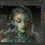 Captura de pantalla del software de modelado 3D mostrando el resultado final de una textura aplicada.