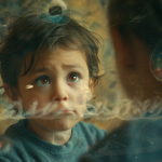 Retrato de un niño pequeño con expresión de duda frente a una memoria dudosa
