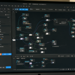 Ilustración de la interfaz de ComfyUI mostrando el editor de nodos y los ajustes.