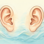 An illustration showing sound waves interacting with human ears for therapeutic purposes.