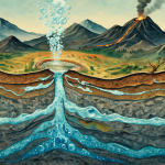 Diagrama geológico de agua subterránea con gas carbónico natural