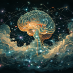 Ilustración de un cerebro conectado a redes digitales etéreas representando la percepción colectiva.