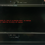 Pantalla de ordenador mostrando el terminal de ComfyUI con mensajes de error en rojo.