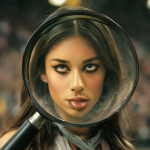 Retrato de un famoso bajo escrutinio público con lupa