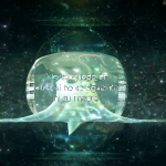 Interfaz de chat futurista con un globo de diálogo brillante mostrando una frase provocadora rodeada de elementos digitales.