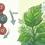 Ilustración que muestra una molécula de dióxido de carbono y cómo la fotosíntesis lo convierte en oxígeno.