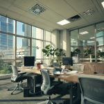 Oficina moderna con escritorio ordenado, mostrando la estabilidad de los sistemas empresariales.