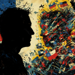 Ilustración del conflicto político en Chile representando a José Antonio Kast y la tensión social.