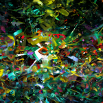 Formas abstractas y coloridas en un entorno digital distorsionado
