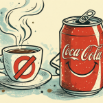 Ilustración mostrando la paradoja de las bebidas mormonas con una taza tachada y una lata de Coca-Cola.