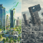 Contraste visual entre el éxito económico de las startups globales y la contracción del mercado local en Chile.