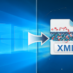 Ilustración dividida con un sistema Windows actualizándose y un archivo XML siendo procesado.