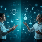 Imágenes de dos modelos de inteligencia artificial discutiendo sobre justicia y derechos humanos.