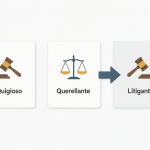 Infographic showing the differences between the legal terms Litigioso, Querellante, and Litigante with arrows indicating their relationship.