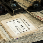 Document legal y periódicos antiguos representando la ley de prensa chilena.