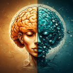 Ilustración de un cerebro humano dividido en dos mitades, mostrando la dicotomía entre calidez humana y elementos transaccionales.