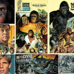 Collage mostrando a Roddy McDowall como Caesar, Cornelius y Galen junto a pósters de El Planeta de los Simios