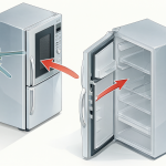 Microondas y refrigerador para comparar sus bisagras