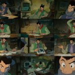 Collage artístico mostrando escenas de la película y a Hayao Miyazaki trabajando.