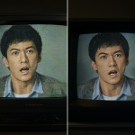 Split-screen visual comparing pixelated 4:3 CRT to crisp 16:9 display