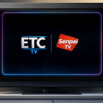 Logotipos de los canales de anime ETC TV y Senpai TV en una pantalla de televisión moderna.