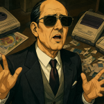 Retrato de Josué Yrion predicando frente a un fondo retro de consolas Nintendo y folletos antiguos