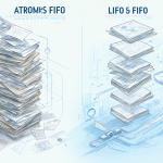 Diagrama mostrando la diferencia entre FIFO y LIFO en la gestión de tareas.