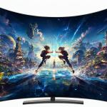 Pantalla de TV moderna mostrando contenido de video vibrante
