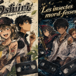 Ilustración comparativa entre el título original japonés de la serie y su versión en fansub francés.