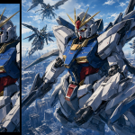 Imagen de comparación entre el formato 4:3 y 16:9 en una serie de mecha.