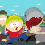 Ilustración del episodio de South Park donde Cartman sirve a Scott el chili hecho con la carne de sus padres.