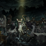 Key visual illustration of the anime series Nyaight of the Living Cat featuring zombies and cats in an apocalyptic setting.