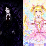 Imagen dividida mostrando a Alucard y un personaje de Precure.