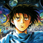 Poster art para el OVA Mou Hitotsu no Mirai wo de 1998, mostrando al protagonista joven con una expresión pensativa frente a un fondo surrealista que representa mundos alternativos.