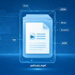 Diagrama mostrando cómo un archivo de video se empareja con su correspondiente archivo JSON que contiene los metadatos.